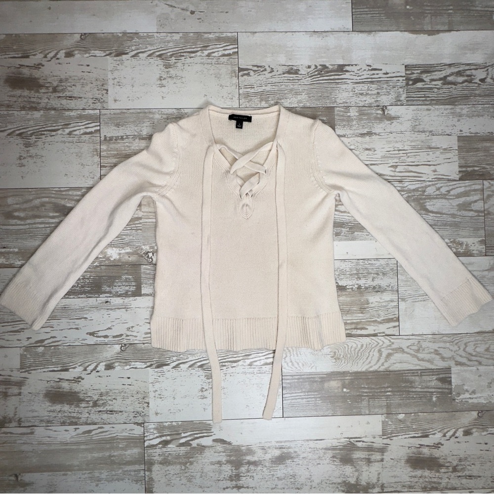 Ann Taylor Women's Wool‎ Cashmere Lace-Up Knit Sweater Medium Cream - Picture 9 of 10